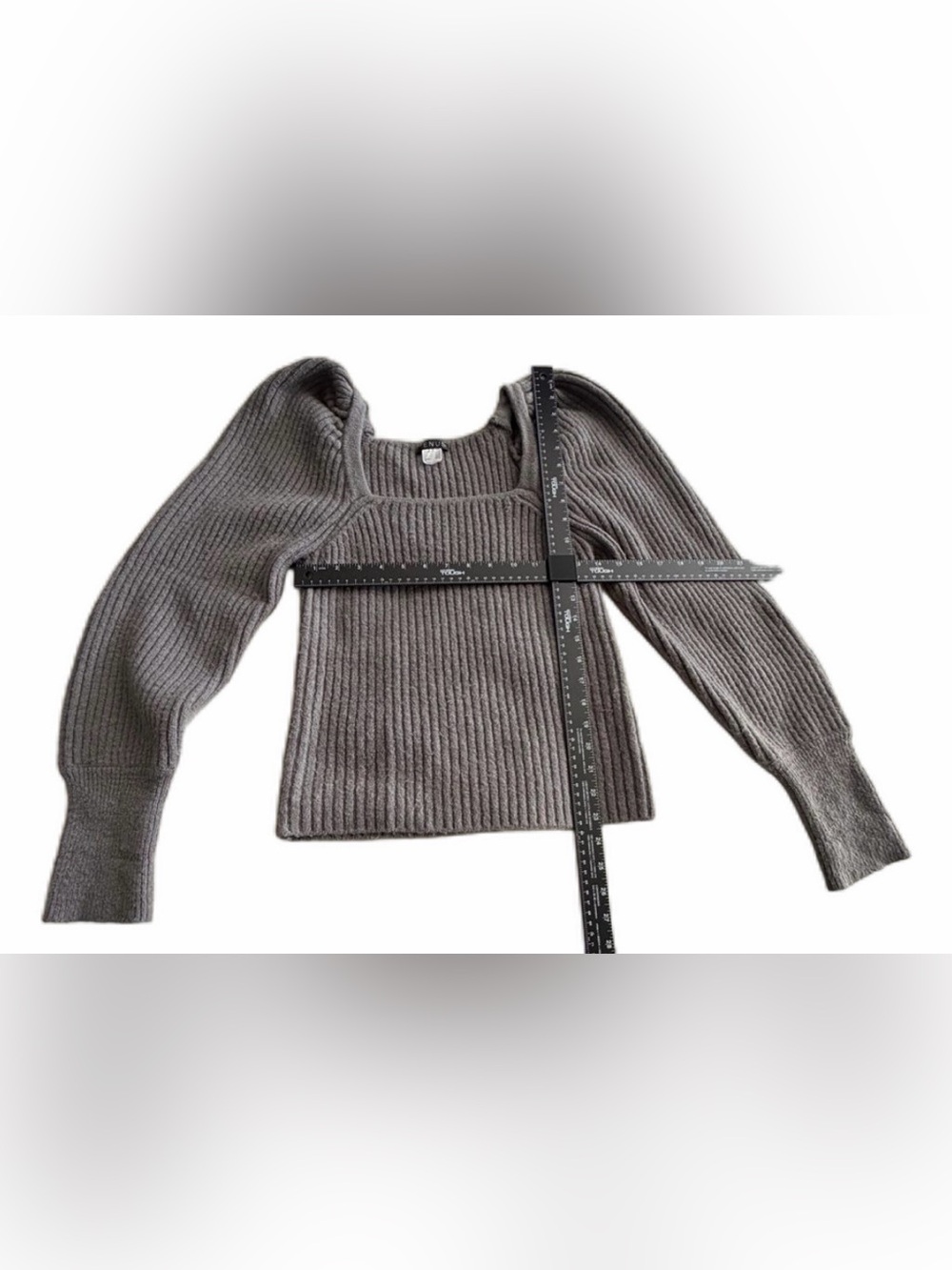 VENUS Gray Ribbed Square Neck Balloon Sleeve Sweater - Picture 6 of 6